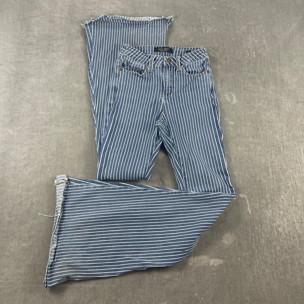 Judy Blue Women 0/24 Blue Striped Flare Jeans Raw Hem JB88230